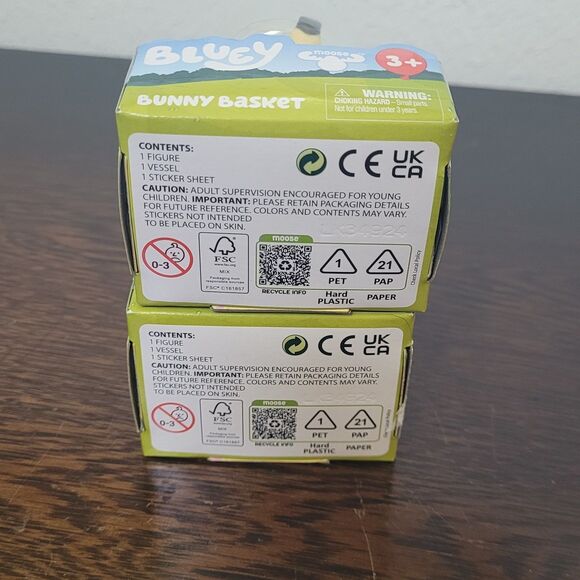 NEW Bluey & Bingo Bunny Basket  3” Figure Set of 2 w Sticker Sheet Green Purple - Picture 6 of 11